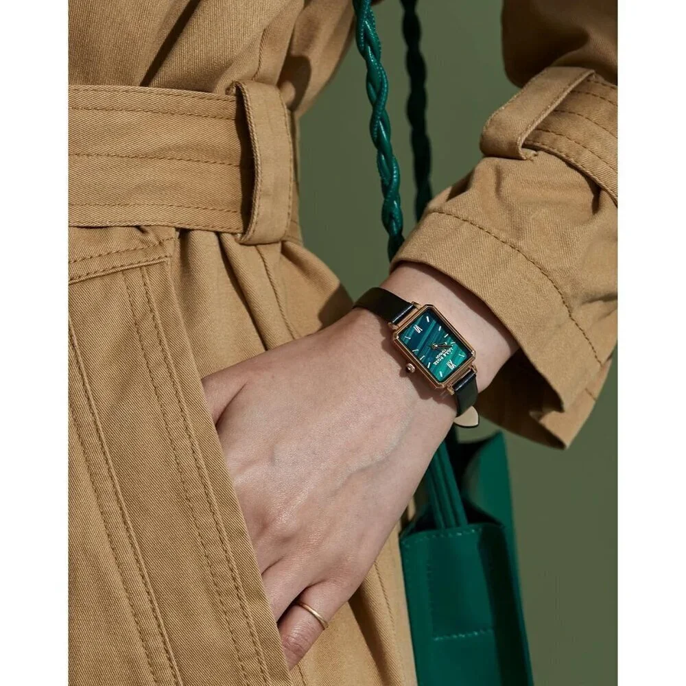 Women's Green Malachite Dial Elegant Tang Buckle Imported Wrist Watch